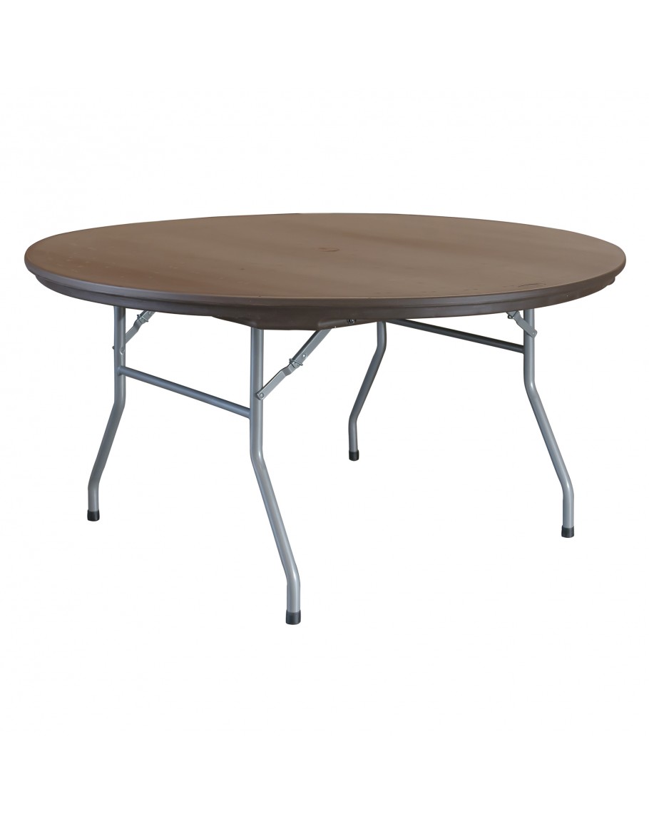 60 Inch Rhino Round Resin Folding Table Brown
