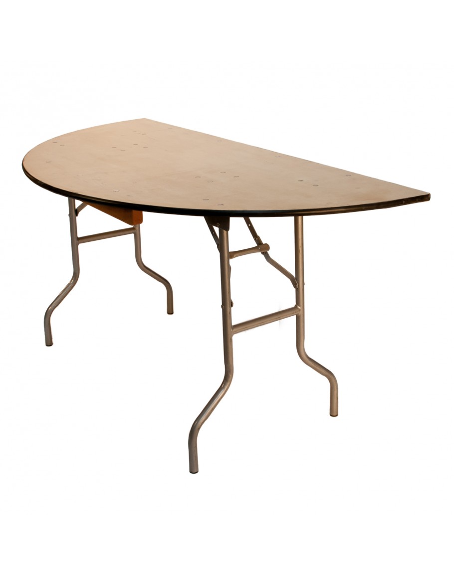 60 Inch Round Wood Half Folding Table Metal Edging