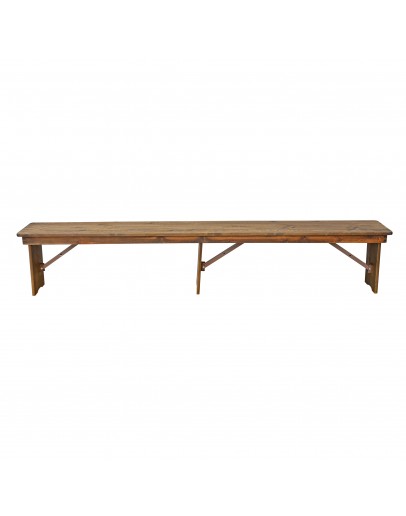 96" x 12" Pine Wood Farm Bench, Folding Legs, Rustic