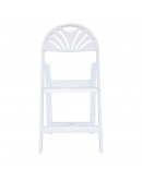 Resin Fan Back Folding Chair, White with Slatted Seat