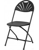 Rhino™ Fan Back Plastic Folding Chair, Metal Frame, Black