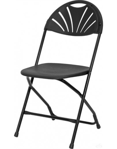 Rhino™ Fan Back Plastic Folding Chair, Metal Frame, Black