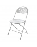 Rhino™ Fan Back Plastic Folding Chair, Metal Frame, White