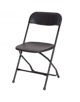 Rhino™ Plastic Folding Chair, Black Aluminum Frame, Black Seat