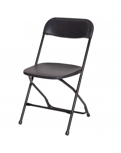 Rhino™ Plastic Folding Chair, Black Aluminum Frame, Black Seat
