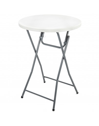 32 Inch Round Resin Cocktail Table Folding Legs, Grey