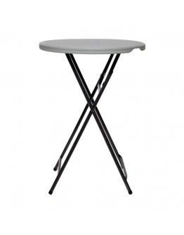 32 Inch Round Resin Cocktail Table Folding Legs, Grey