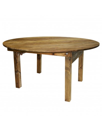 60" Round Pine Wood Farm Table, Folding Legs, Rustic