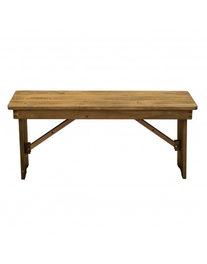 40" x 12" Pine Wood Farm Bench, Folding Legs, Rustic