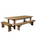 108" x 40" Banquet Pine Wood Farm Table, Folding Legs, Rustic
