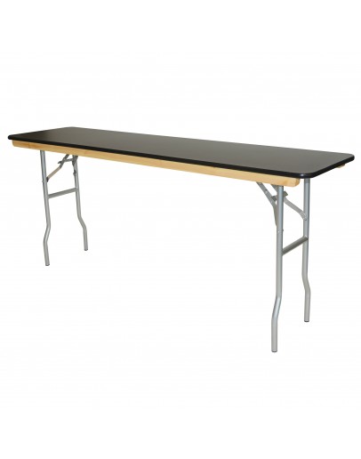 8 Foot Conference Wood Folding Table, Black Laminate, Vinyl Edging