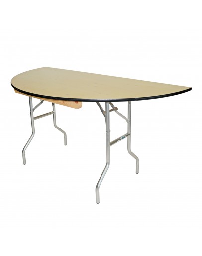 60 Inch Round Wood Half Round Folding Table, Metal Edging