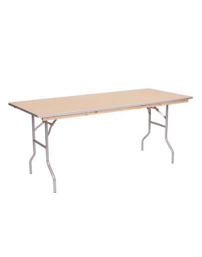 4 Foot Banquet Wood Folding Table, Metal Edging