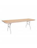 8 Foot Banquet Wood Folding Table, Metal Edging