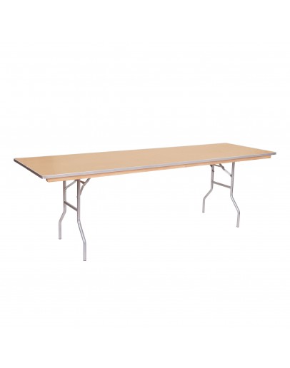 8 Foot Banquet Wood Folding Table, Metal Edging