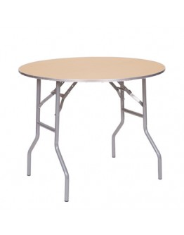 36 Inch Round Wood Folding Table, Metal Edging