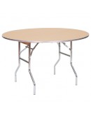 48 Inch Round Wood Folding Table, Metal Edging