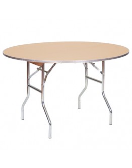 48 Inch Round Wood Folding Table, Metal Edging