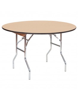 48 Inch Round Wood Folding Table, Vinyl Edging