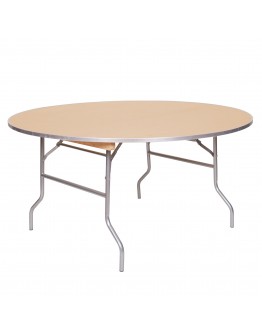 60 Inch Round Wood Folding Table, Metal Edging