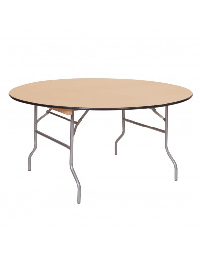 60 Inch Round Wood Folding Table, Vinyl Edging