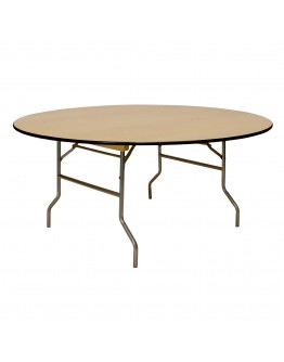 66 Inch Round Wood Folding Table, Vinyl Edging