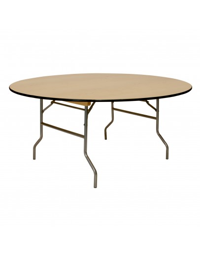 66 Inch Round Wood Folding Table, Vinyl Edging