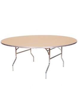 72 Inch Round Wood Folding Table, Metal Edging