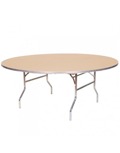 72 Inch Round Wood Folding Table, Metal Edging