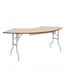 5 Foot Serpentine Wood Folding Table, Metal Edging