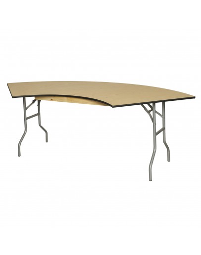 5 Foot Serpentine Wood Folding Table, Metal Edging